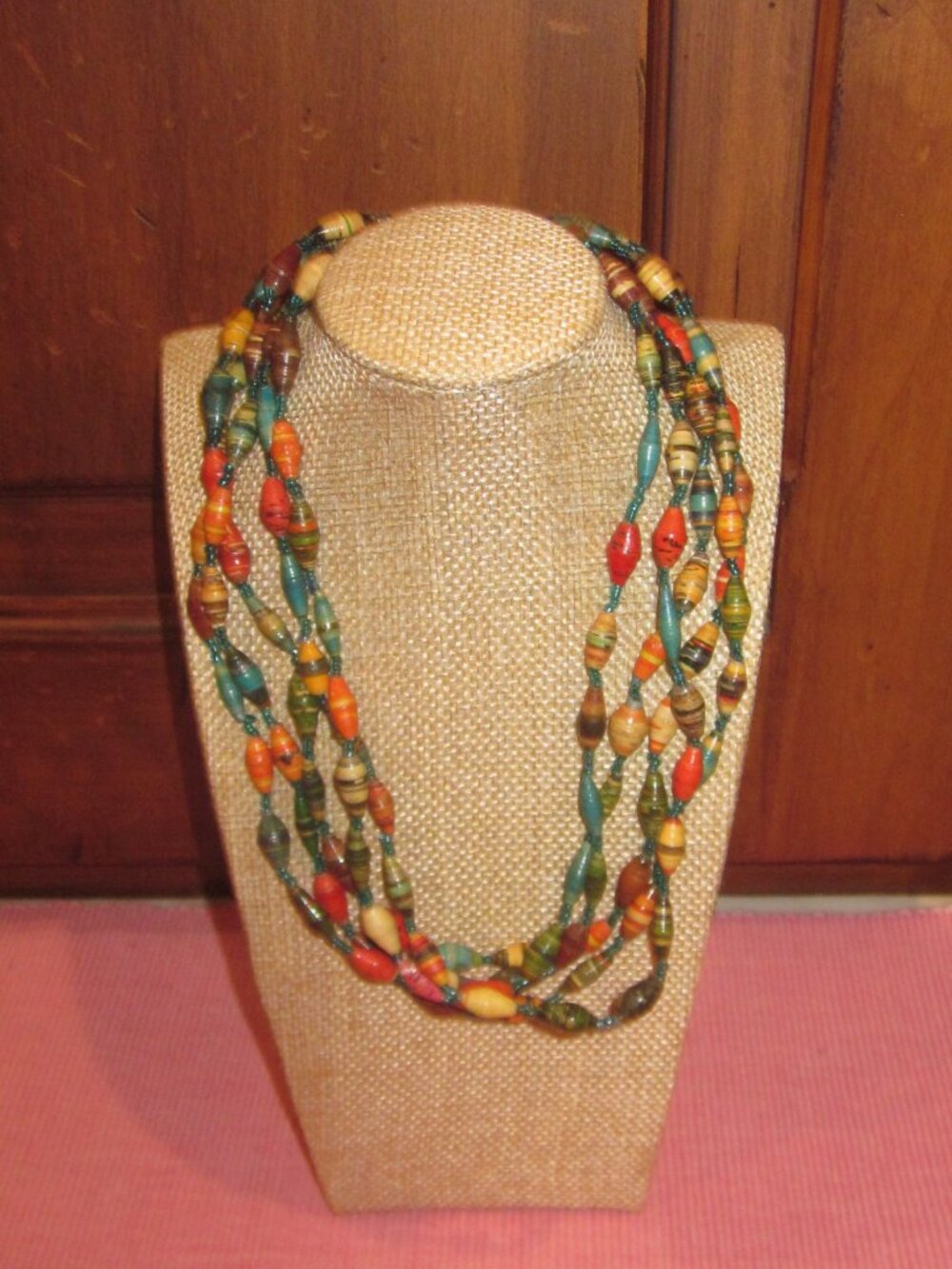 Multi Color Rolled Paper Bead Necklace - Picture 2 of 2